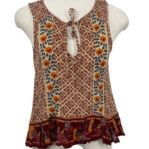Patrons of Peace Floral Tank Top - Red and Cream